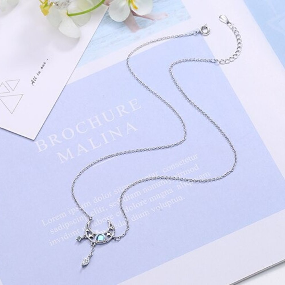 NEW Silver Colorful Moonstone Clavicle Chain Necklace - Picture 6 of 9
